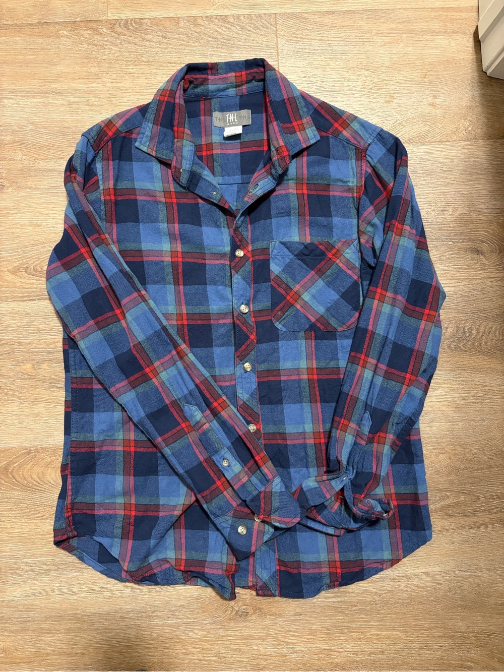 T•N•L Mode Blue & Red Cotton Plaid Flannel